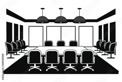 conference room silhouette line art vector illustration