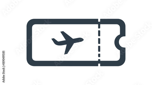 Simple dark blue icon of an airplane ticket with a perforated edge isolated on white background, Vector, illustration