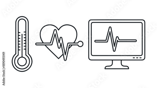 Medical icons representing vital signs and health monitoring isolated on white background, Vector, illustration