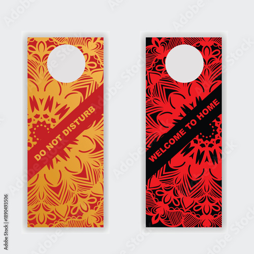 Luxury hotel door hanger template with artistic mandala and decorative design