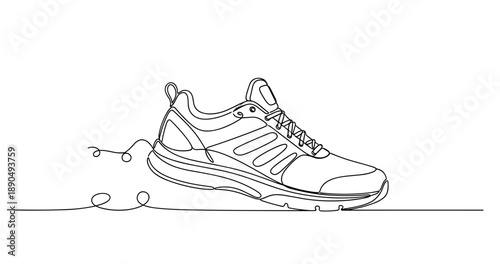 Continuous line drawing of a running shoe design with laces. Non editable stroke