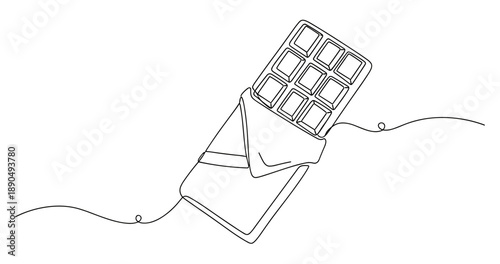 Minimalist line art of chocolate bar in wrapper. Non editable stroke