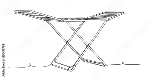 Line art of foldable drying rack with expanded wings. Non editable stroke