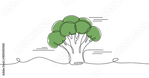 Simple line art of broccoli with green accents on white background. Non editable stroke
