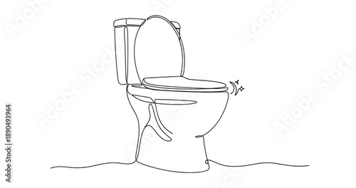 Simplistic line art of a modern toilet with open lid. Non editable stroke