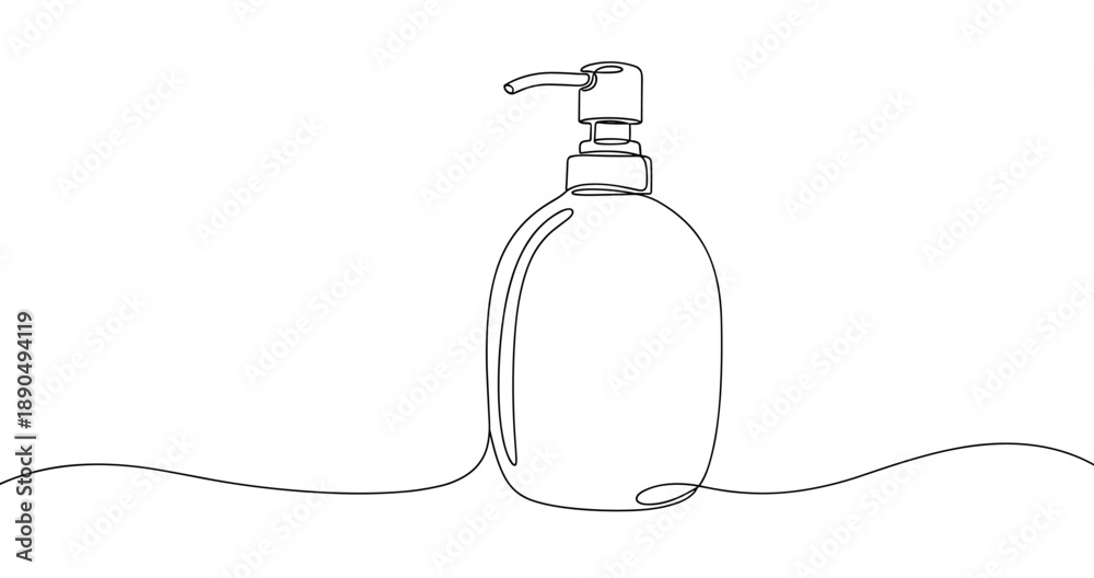 Obraz premium Minimalist continuous line drawing of soap dispenser on white background. Non editable stroke
