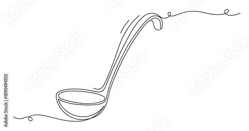 Minimalist line art of a ladle with elegant curves and swirls. Non editable stroke