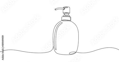 Minimalist continuous line drawing of soap dispenser on white background. Non editable stroke