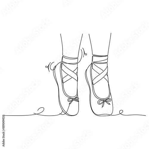 Ballet pointe shoes line drawing on white background. Non editable stroke