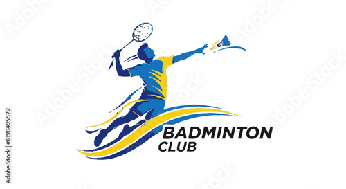 Dynamic Badminton Player in Action with Racket and Shuttlecock.