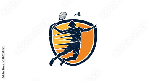 Dynamic Badminton Player in Action Silhouette Logo Design.