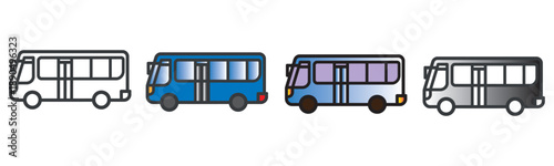 A collection of four diverse icon illustrations of a small passenger bus or van