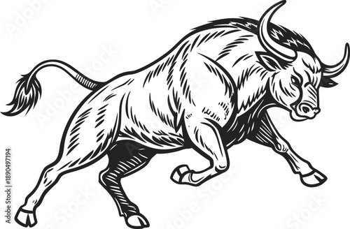 Charging Bull Illustration: A dynamic illustration of a powerful bull in mid-charge, exuding strength and determination.