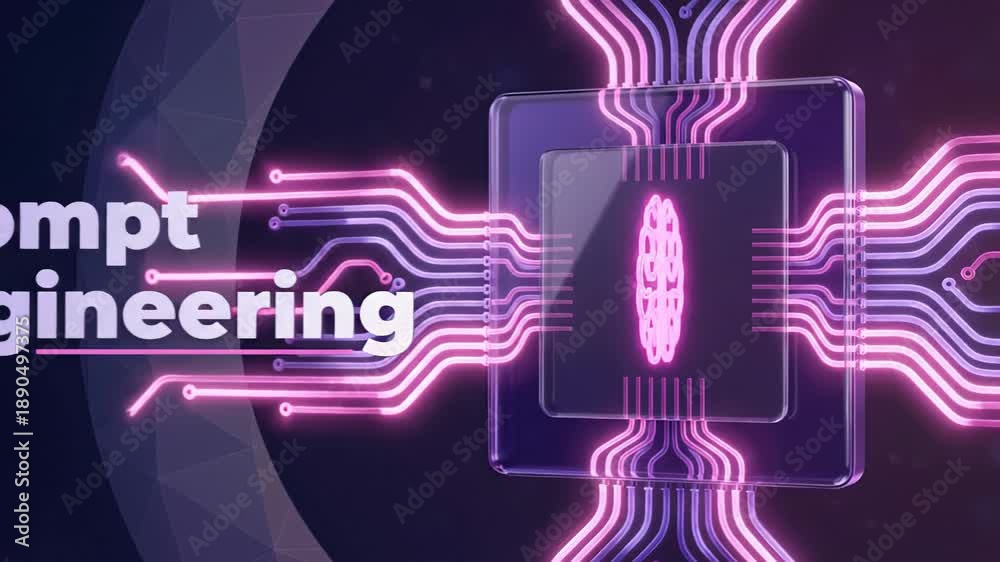 custom made wallpaper toronto digitalFuturistic animation showing prompt engineering with a glowing neon brain icon on a cpu, representing the power of artificial intelligence, machine learning, and neural network data processing
