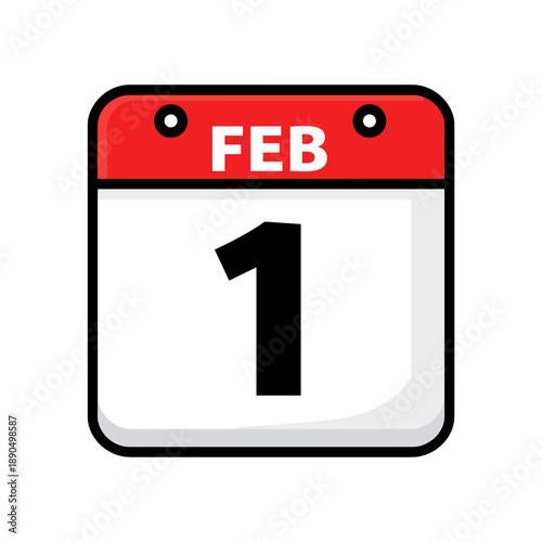 A colorful and simplistic vector illustration of a calendar page displaying the date February 1st