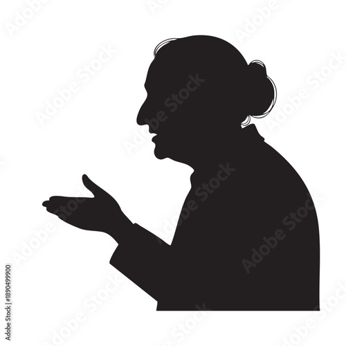 Elderly Woman Speaking Gesturing Explaining Thoughtful Expression Discussion Communication Isolated White Background Side Profile Silhouette