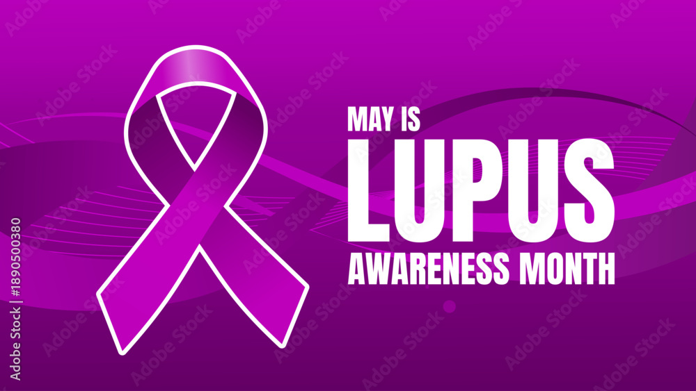 Obraz premium lupus awareness month banner with purple ribbon on dark background, vector icon