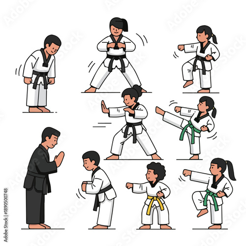 Children and Instructor Practicing Martial Arts