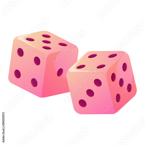 Vector illustration of two pink dice isolated on white background. Gaming symbol for board games, casino, party design, Valentine's day or Galentine's day.