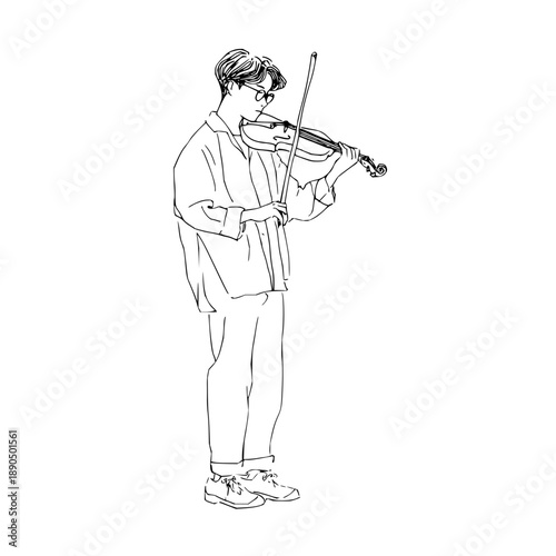 Illustration of a violinist playing violin music instrument stringed musical orchestra concert performance art drawing