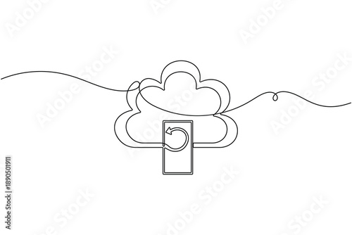 Business security cloud data sync icon continuous one line drawing on white background minimalist data management cloud backup and restore synchronization symbol outline vector illustration