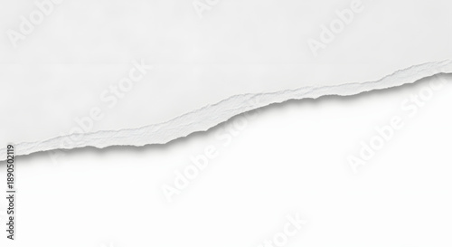 Diagonal torn paper strip with soft shadow effect white background
