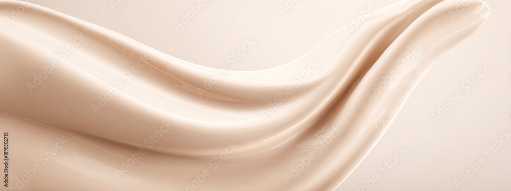 Obraz premium Abstract beige cosmetic cream texture with smooth flowing wave and soft creamy surface. Minimal skincare background for beauty branding, packaging and cosmetic design. banner 