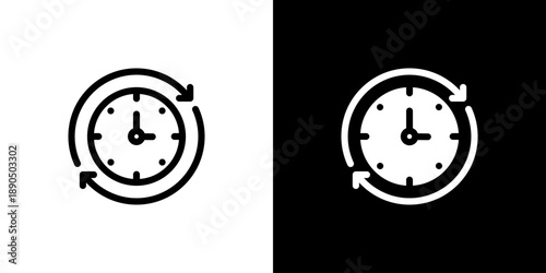 24 Hours icon concept with flat Black White Background. Vector illustration.