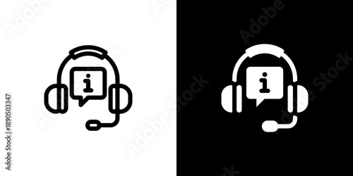 Headphones icon concept with flat Black White Background. Vector illustration.