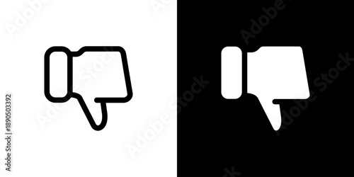 Thumb Down icon concept with flat Black White Background. Vector illustration.