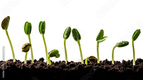 Seedlings Growing in Soil Against White Background.