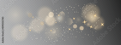 Glowing golden bokeh background with light particles and shimmering stars. Perfect festive effect for Christmas cards, luxury designs, and magical celebrations.