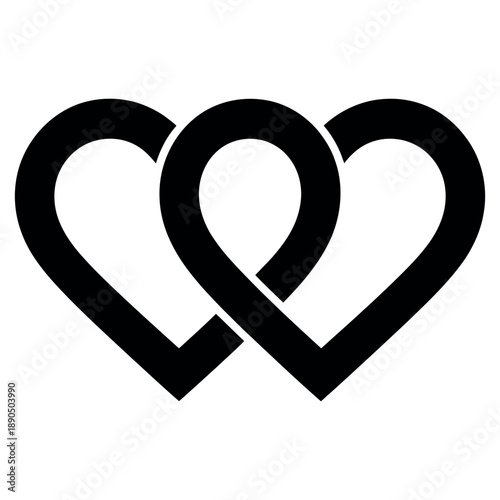 Two interlocking hearts symbol representing unity and everlasting love, perfect for wedding invitations greeting cards or valentine day designs, graphic element