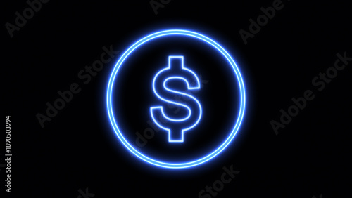 Glowing Blue Neon Dollar Sign Icon - Futuristic Digital Money Symbol on Dark Background