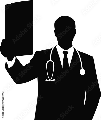 Doctor silhouette, medical professional, healthcare worker, hospital staff, stethoscope symbol, clipboard illustration, clinical workforce, medical concept, professional attire, patient healthcare