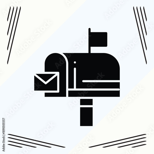 PrintBlack mailbox with an envelope inside and a flag raised, symbolizing communication, mail delivery, and correspondence.