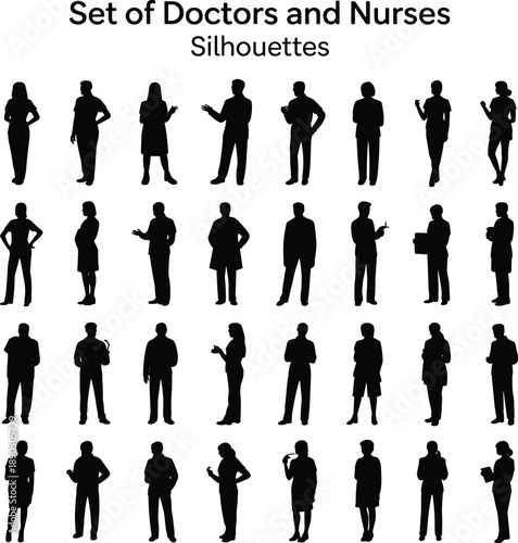 Doctors silhouettes, nurses silhouettes, medical professionals, healthcare workers, hospital staff, clinical team, medical illustration, healthcare concept, professional figures, medical workforce