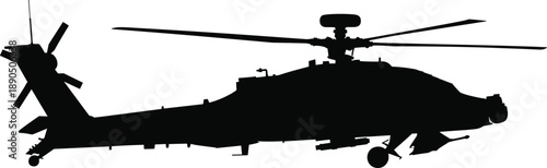 Apache helicopter silhouette, military aircraft, black profile, combat rotorcraft, attack helicopter, weapon system, tactical aviation, defense icon, war machine, airborne power