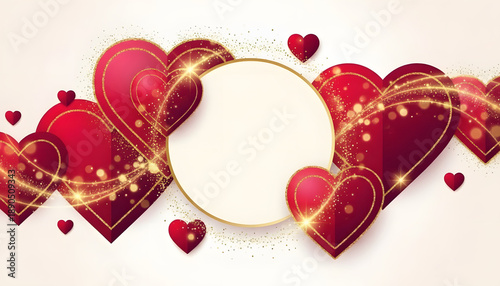 Golden circular frame with red hearts