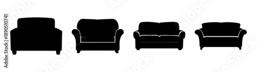 Modern living room furniture set with sofa and armchairs flat design vector illustration
