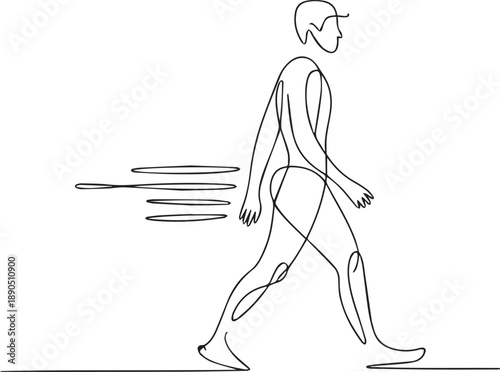 Man walking quickly with motion lines indicating speed