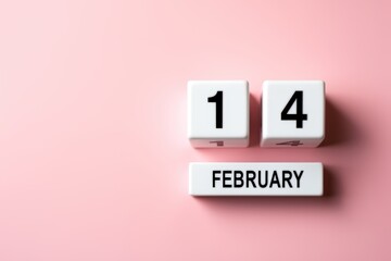 February 14 date blocks on pink background signifying valentine's day celebration