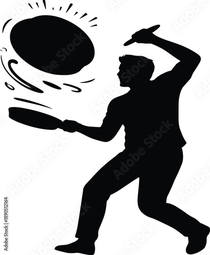 Silhouette of a person hitting a flying disc with a paddle vector illustration EPS PNG file download.
