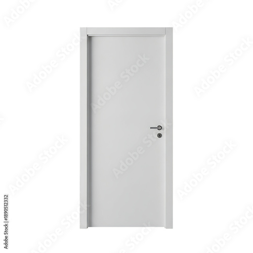 Minimalist white blank door with silver handle in front view