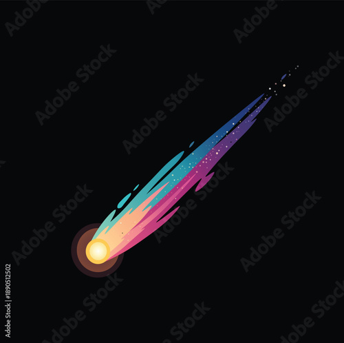 Colorful Comet Flying Through Space