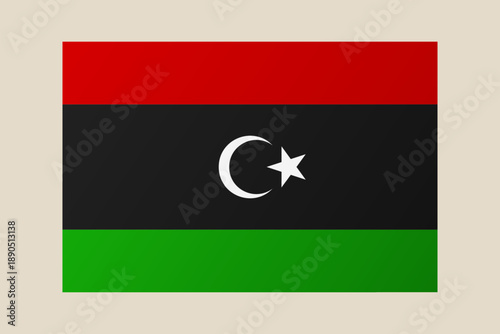 Official Flag of Libya vector illustration with star and crescent isolated on a background for patriotic design.
