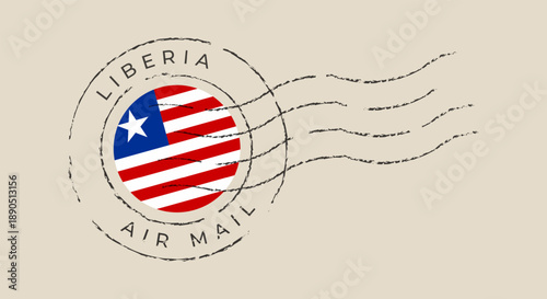 Liberian flag postmark vector stamp for international air mail, featuring a vintage and distressed grunge ink illustration.