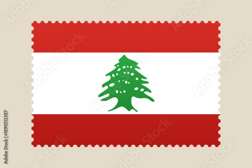 Lebanese National Flag Designed as a Postage Stamp Vector Graphic for Travel, Mail, and Patriotic Symbolism.
