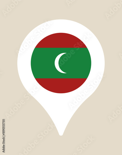 Free Download Vector icon of the Maldives flag inside a white location marker, a destination pointer for travel and geography. - GFXLoad