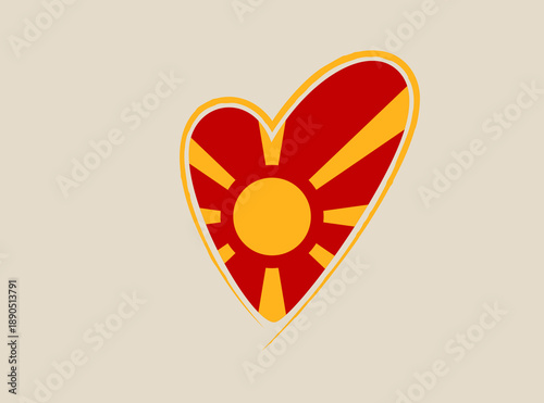 Hand-drawn vector heart shape with the North Macedonia flag, a patriotic icon representing love for the country.